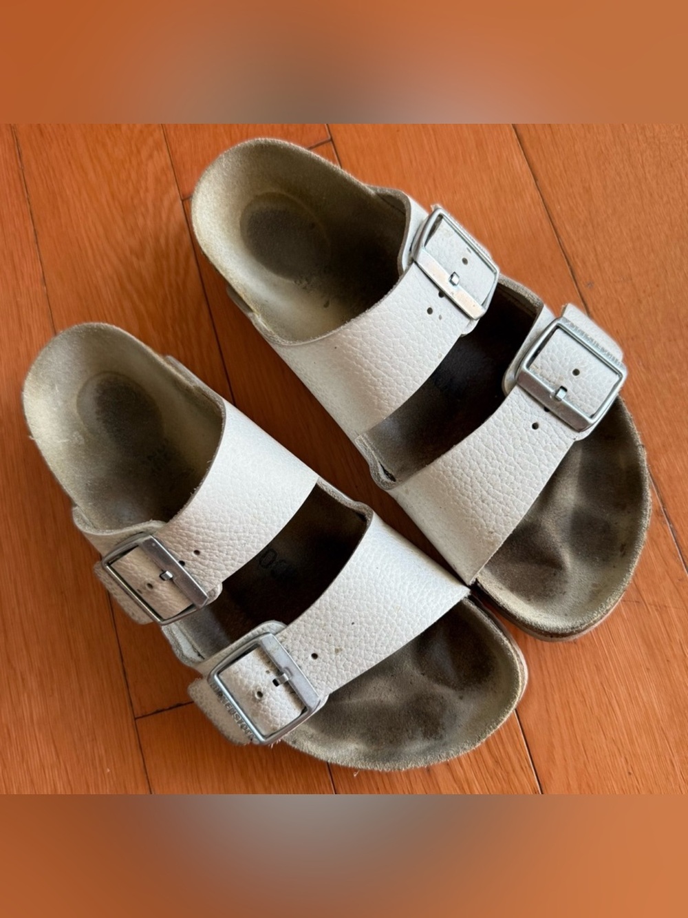 Birkenstock Arizona Sandals White Leather Size 38 Narrow